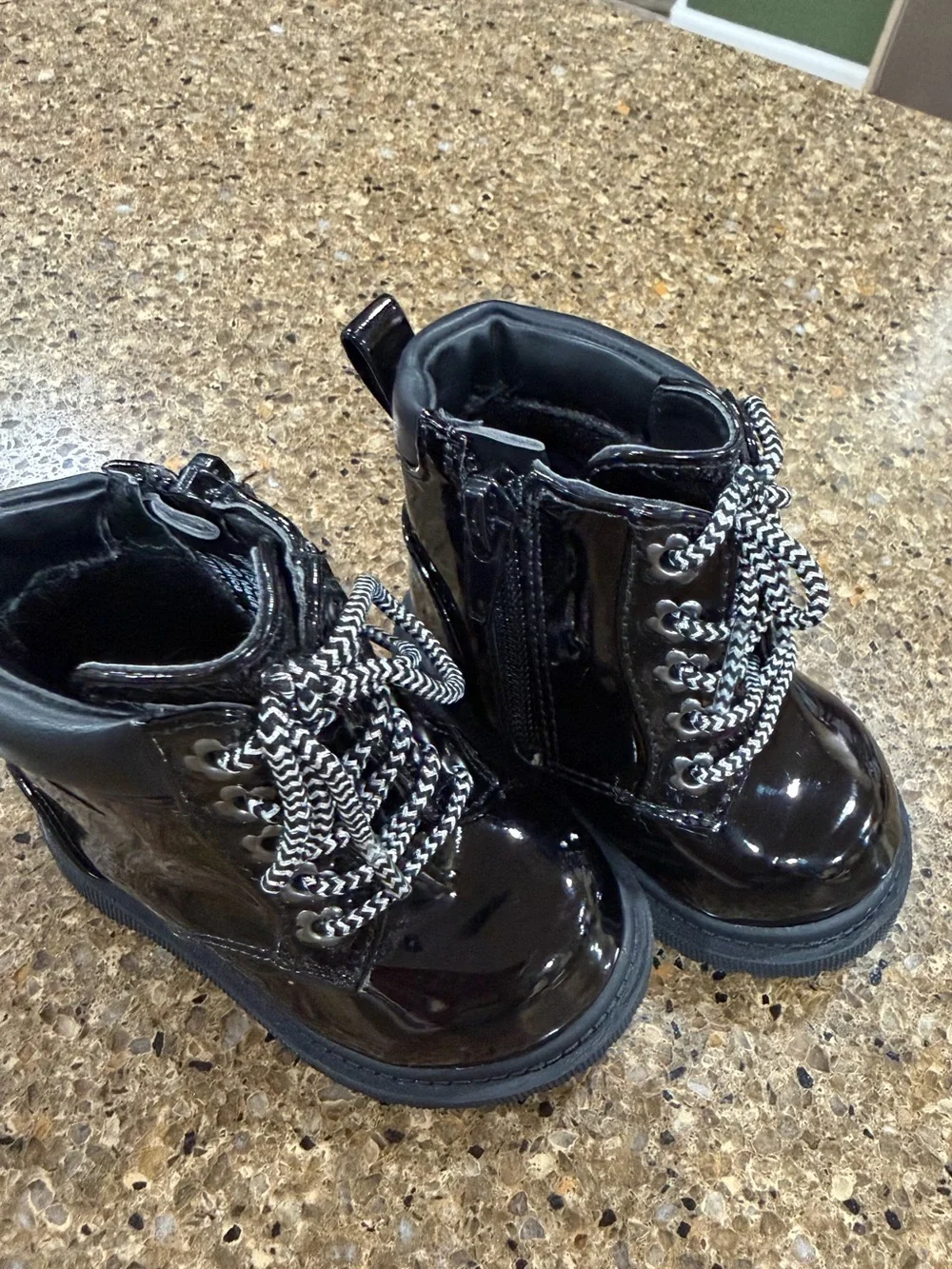Kids Black Patent Lace-Up Boots